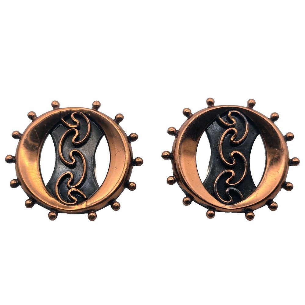 Vintage Renoir Copper Clip On Earrings Atomic Mid Century Modern MCM Signed